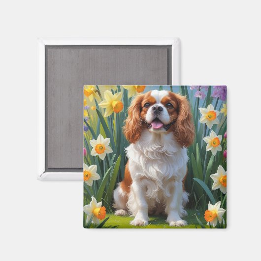 Cavalier King Charles Spaniel Frühlingsblumen Magnet (Vorderseite/Rückseite)