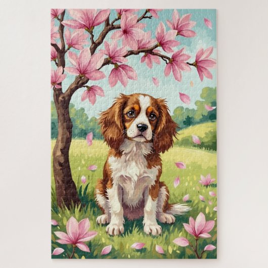 Cavalier King Charles Spaniel Frühlingsblüten Hund Puzzle (Vertikal)