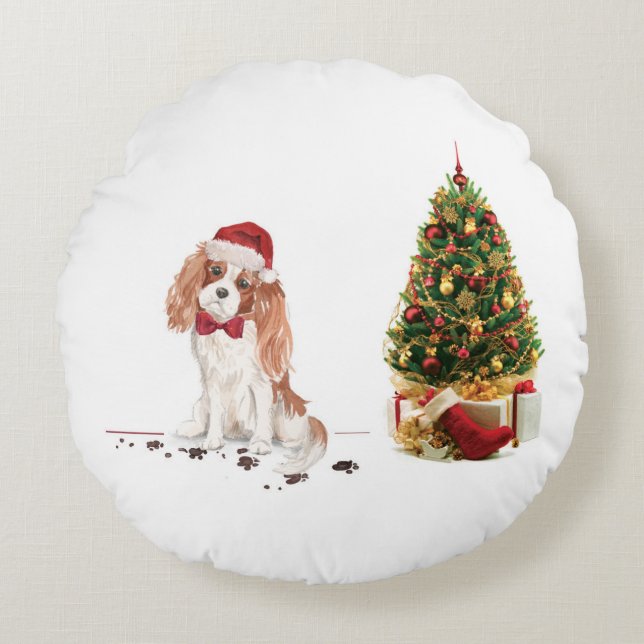 Cavalier King Charles Spaniel Funny Christmas Dog Rundes Kissen (Vorderseite)