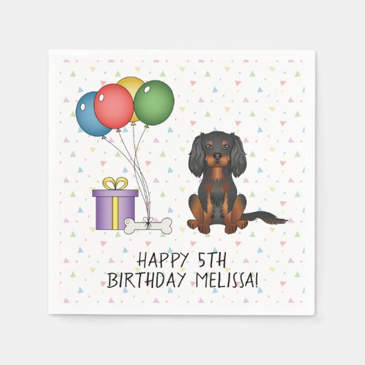 Cavalier King Charles Spaniel Geburtstag Schwarz & Serviette (Vorderseite)