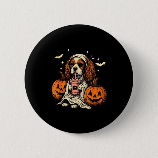 Cavalier King Charles Spaniel Ghost Halloween Cava Button (Vorderseite)