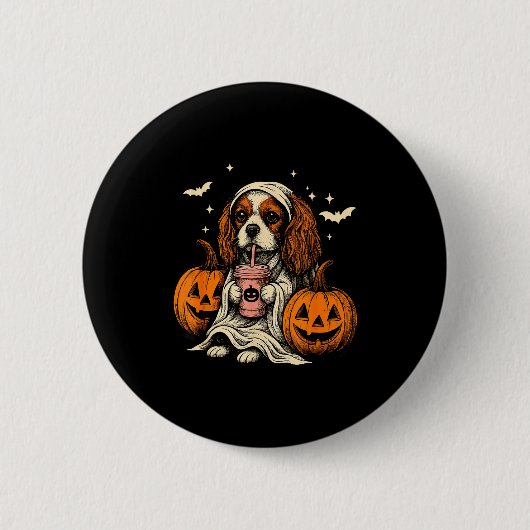 Cavalier King Charles Spaniel Ghost Halloween Cava Button (Vorderseite)