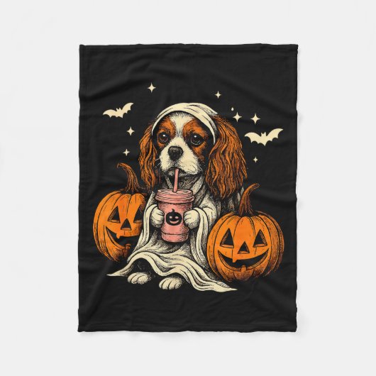 Cavalier King Charles Spaniel Ghost Halloween Cava Fleecedecke (Vorderseite)