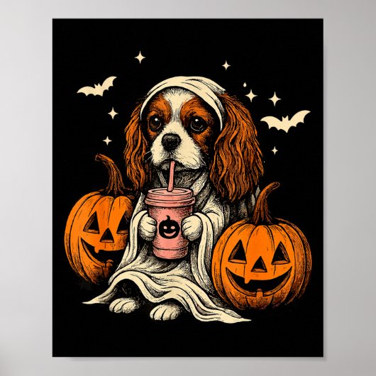 Cavalier King Charles Spaniel Ghost Halloween Cava Poster (Vorne)