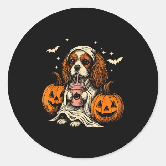 Cavalier King Charles Spaniel Ghost Halloween Cava Runder Aufkleber (Vorderseite)