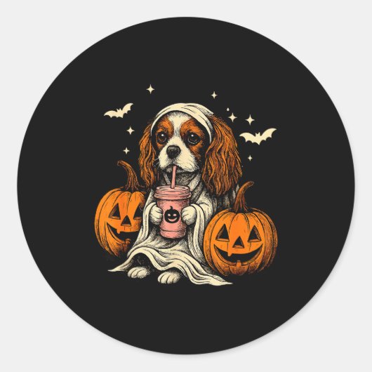Cavalier King Charles Spaniel Ghost Halloween Cava Runder Aufkleber (Vorderseite)