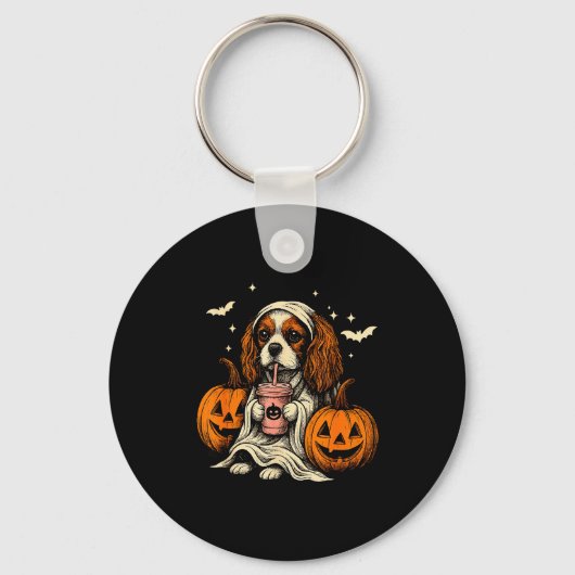 Cavalier King Charles Spaniel Ghost Halloween Cava Schlüsselanhänger (Vorderseite)