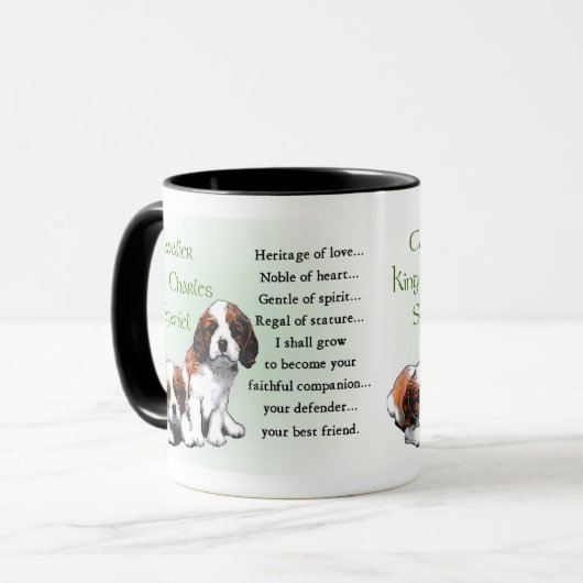 Cavalier King Charles Spaniel gibt Tasse (Vorderseite Links)