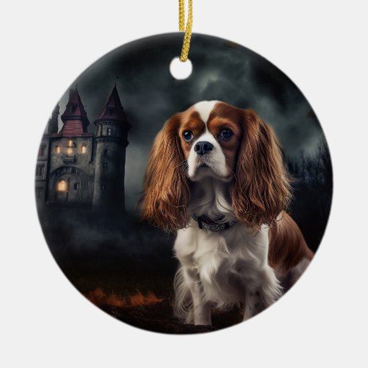 Cavalier King Charles Spaniel Halloween Beängstige Keramik Ornament (Vorne)
