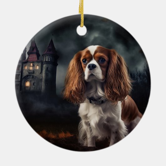 Cavalier King Charles Spaniel Halloween Beängstige Keramik Ornament (Hinten)