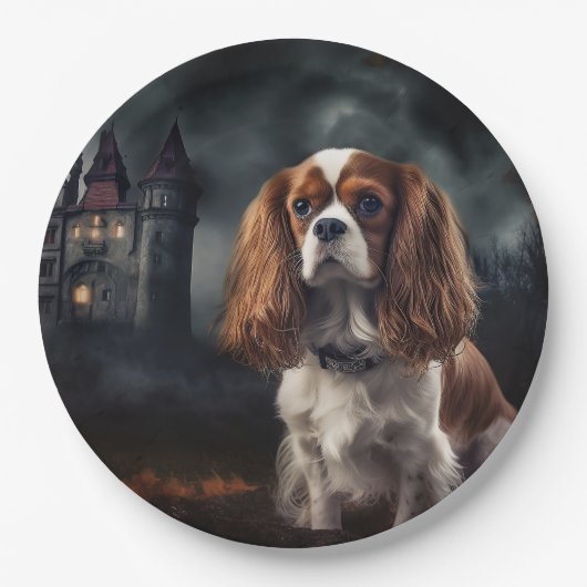 Cavalier King Charles Spaniel Halloween Beängstige Pappteller (Vorderseite)