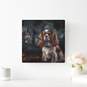 Cavalier King Charles Spaniel Halloween Beängstige Quadratische Wanduhr (Zuhause)