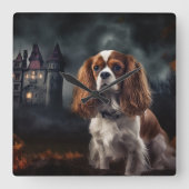 Cavalier King Charles Spaniel Halloween Beängstige Quadratische Wanduhr (Vorderseite)