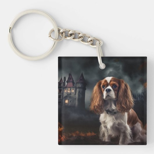 Cavalier King Charles Spaniel Halloween Beängstige Schlüsselanhänger (Vorderseite)