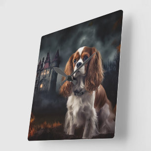 Cavalier King Charles Spaniel Halloween Gruselig Quadratische Wanduhr