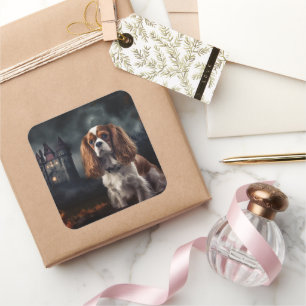 Cavalier King Charles Spaniel Halloween Gruselig Quadratischer Aufkleber