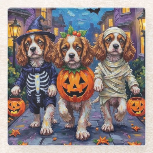 Cavalier King Charles Spaniel Halloween-Kostüme Glasuntersetzer (Vorderseite)