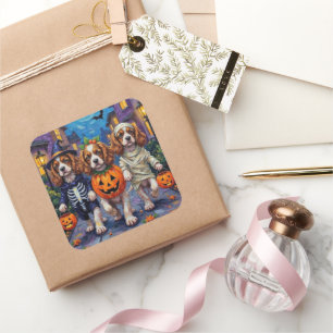 Cavalier King Charles Spaniel Halloween-Kostüme Quadratischer Aufkleber