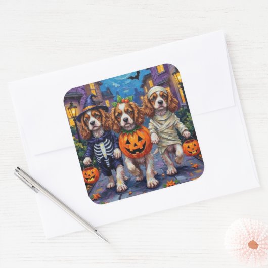 Cavalier King Charles Spaniel Halloween-Kostüme Quadratischer Aufkleber (Umschlag)