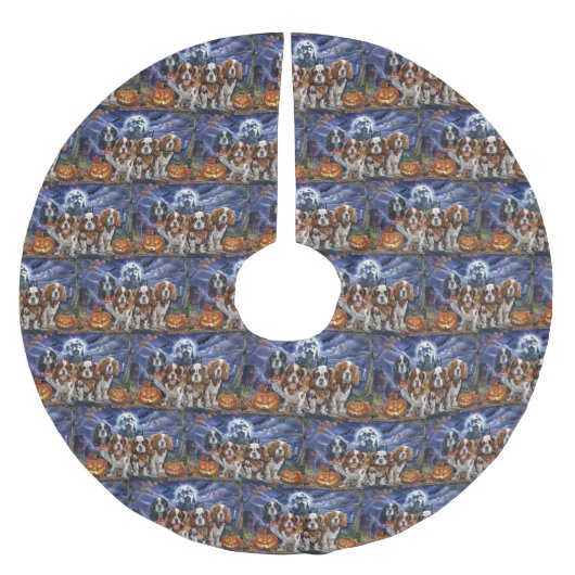 Cavalier King Charles Spaniel Halloween Spooky Polyester Weihnachtsbaumdecke (Vorderseite)