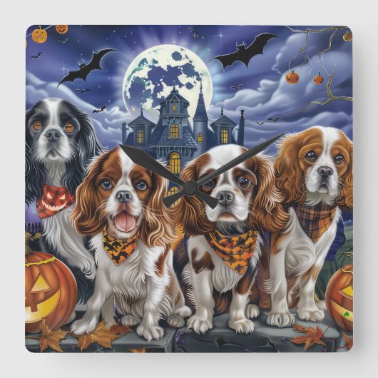 Cavalier King Charles Spaniel Halloween Spooky Quadratische Wanduhr (Vorderseite)
