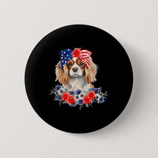 Cavalier King Charles Spaniel Halstuch USA-Flagge Button (Vorderseite)