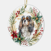 Cavalier King Charles Spaniel Holiday Wreath Keramik Ornament (Links)