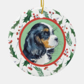 Cavalier King Charles Spaniel Holly Border Keramik Ornament (Vorne)