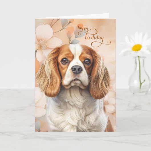 Cavalier King Charles Spaniel Hund Blossom Geburts Karte (Kleine Pflanze)