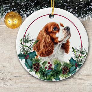 Cavalier King Charles Spaniel Hund Immergrüner Kra Keramik Ornament