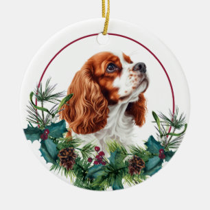 Cavalier King Charles Spaniel Hund Immergrüner Kra Keramik Ornament