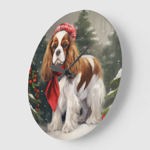 Cavalier King Charles Spaniel Hund Weihnachten Große Wanduhr