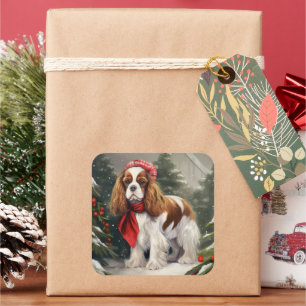 Cavalier King Charles Spaniel Hund Weihnachten Quadratischer Aufkleber