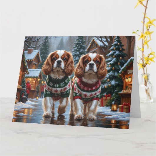 Cavalier King Charles Spaniel Hunde Weihnachtsschn Karte (Gelbe Blume)