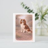 Cavalier King Charles Spaniel im Vintage-Stil Postkarte (Stehend Vorderseite)