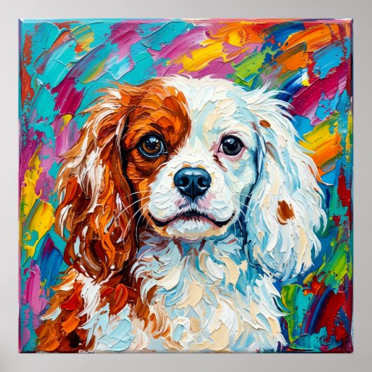 Cavalier King Charles Spaniel Impasto-Porträt Poster (Vorne)