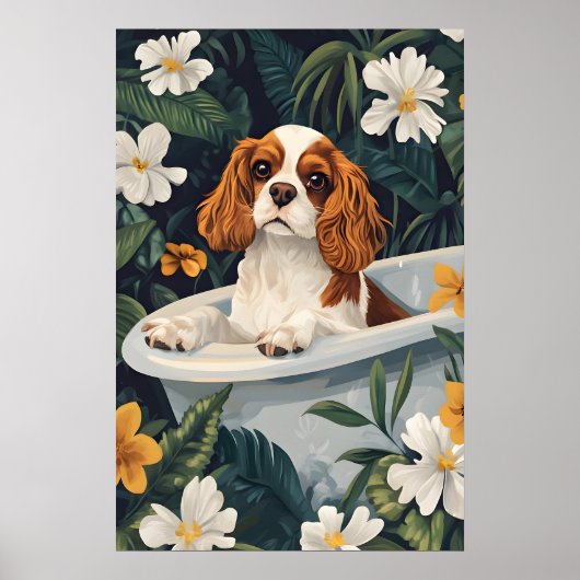 Cavalier King Charles Spaniel In Bathtub Poster (Vorne)