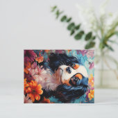 Cavalier King Charles Spaniel in Blume Postkarte (Stehend Vorderseite)