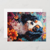 Cavalier King Charles Spaniel in Blume Postkarte (Vorne/Hinten)