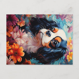 Cavalier King Charles Spaniel in Blume Postkarte