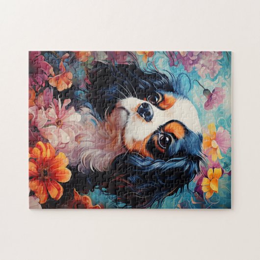 Cavalier King Charles Spaniel in Blume Puzzle (Horizontal)