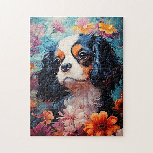 Cavalier King Charles Spaniel in Blume Puzzle (Vertikal)