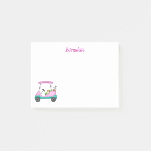 Cavalier King Charles Spaniel in Pink Golf Cart Post-it Klebezettel (Vorderseite)