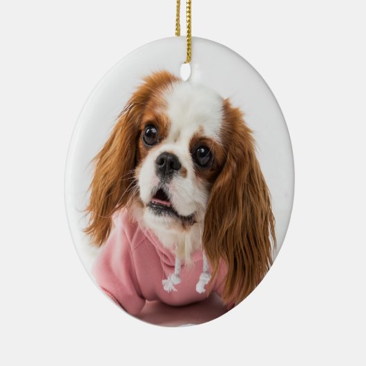 Cavalier King Charles Spaniel in Pink Jacket Keramik Ornament (Rechts)