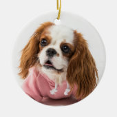 Cavalier King Charles Spaniel in Pink Jacket Keramik Ornament (Vorne)