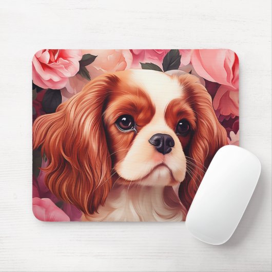 Cavalier King Charles Spaniel in Rose Mousepad (Mit Mouse)