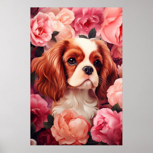 Cavalier King Charles Spaniel in Rose Poster