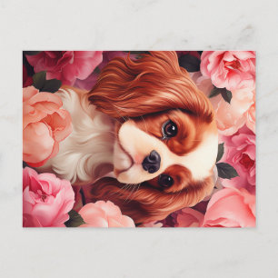 Cavalier King Charles Spaniel in Rose Postkarte
