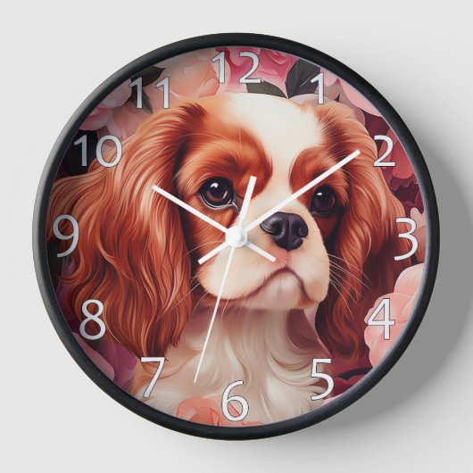 Cavalier King Charles Spaniel in Rose Uhr (Vorderseite)