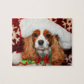 Cavalier King Charles Spaniel in Weihnachtsmannmüt Puzzle (Horizontal)